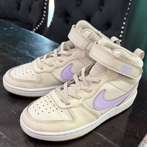 Nike Beige High-Tops with Lavender Swoosh